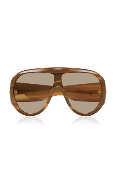 Bottega Veneta Scudo Shield Acetate Sunglasses In Brown