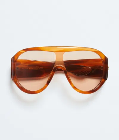 Bottega Veneta Shield Sunglasses With Gold-finished Ribbon Detail In Burgundy