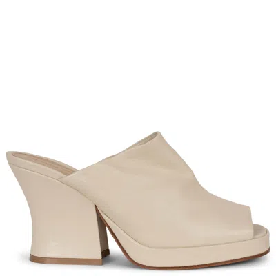Pre-owned Bottega Veneta Sea Salt Cream Leather 2021 Stack Wedge Mule Sandals Shoes 38.5 In White