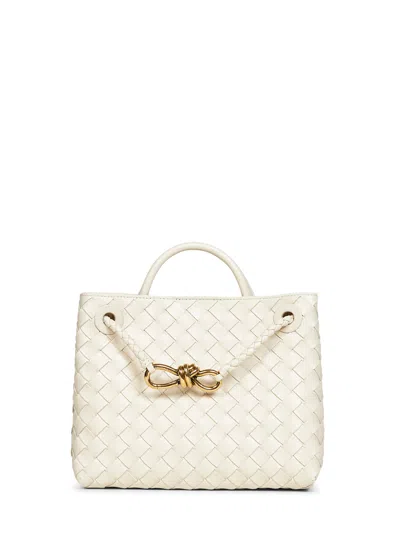 Bottega Veneta Sea Salt Small Andiamo Top Handle Bag In White