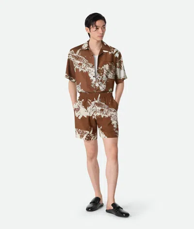 Bottega Veneta Seidenshorts Mit Italienischer Postkarte In Multi