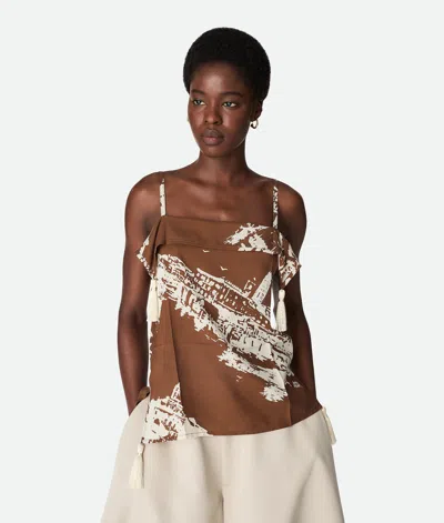 Bottega Veneta Seidentop Mit Italienischer Postkarte In Brown