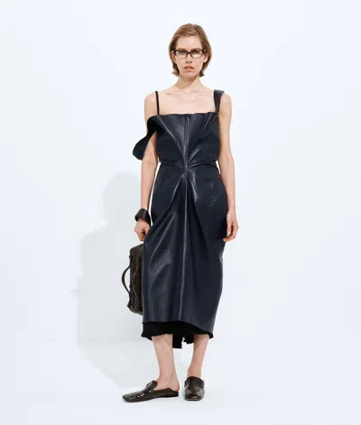 Bottega Veneta Semi Shiny Leather Dress In Blue
