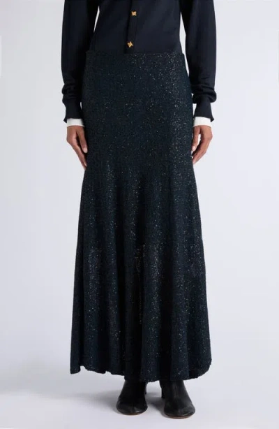 Bottega Veneta Sequins Double Layer Knit Skirt In Black