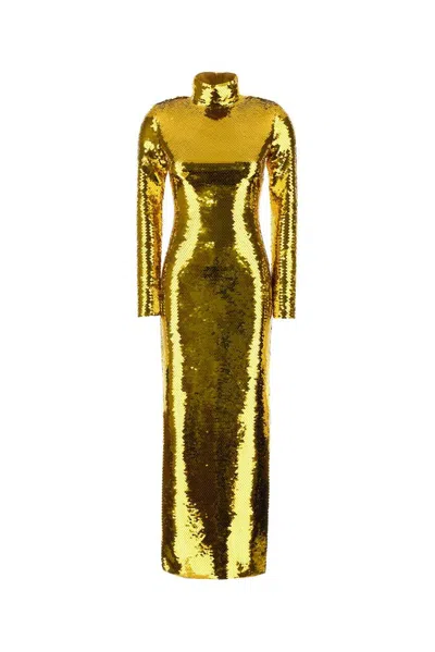 Bottega Veneta Embellished Viscose Long Dress In Gold