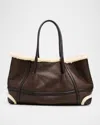 Bottega Veneta Shearling & Two-tone Leather Shoulder Bag In Brown