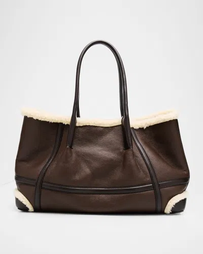 Bottega Veneta Shearling & Two-tone Leather Shoulder Bag In Brown