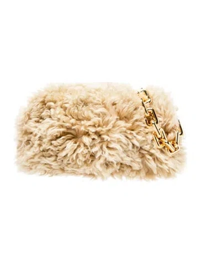 Pre-owned Bottega Veneta Shearling Chain Pouch In Neutral