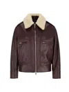 Bottega Veneta Brown Shearling Coat With Removable Fur Collar And Front Zip Closure In Leather Woman In Burgundy