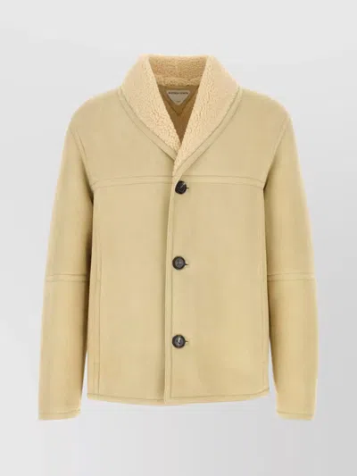 Bottega Veneta Shearling Jacket With Front Pockets And Long Sleeves In Yellow