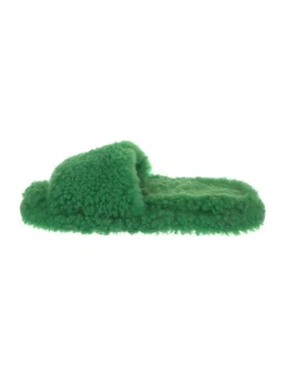 Pre-owned Bottega Veneta Shearling Slides In Green