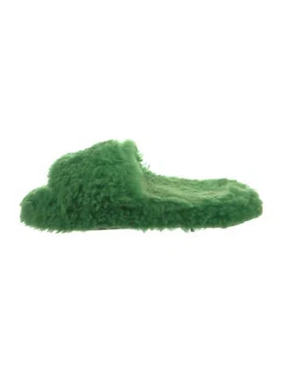 Pre-owned Bottega Veneta Shearling Slides In Green