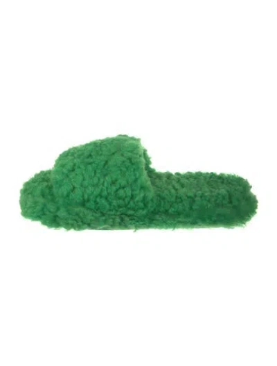 Pre-owned Bottega Veneta Shearling Slides In Green