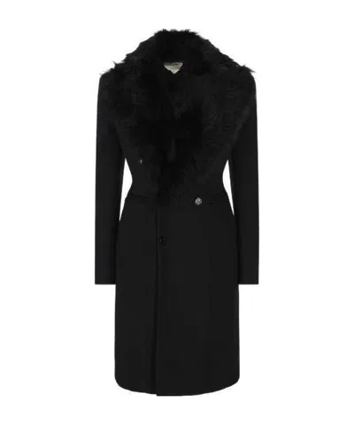 Bottega Veneta Shearling-trim Double-breasted Coat In Black