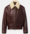 Bottega Veneta Brown Shearling Coat With Removable Fur Collar And Front Zip Closure In Leather Woman In Burgundy