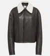 Bottega Veneta Brown Detachable Collar Leather Jacket In Black