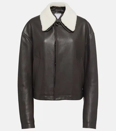 Bottega Veneta Shearling-trimmed Leather Jacket In Black