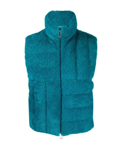 Bottega Veneta Shearling Zipped Gilet In Blue