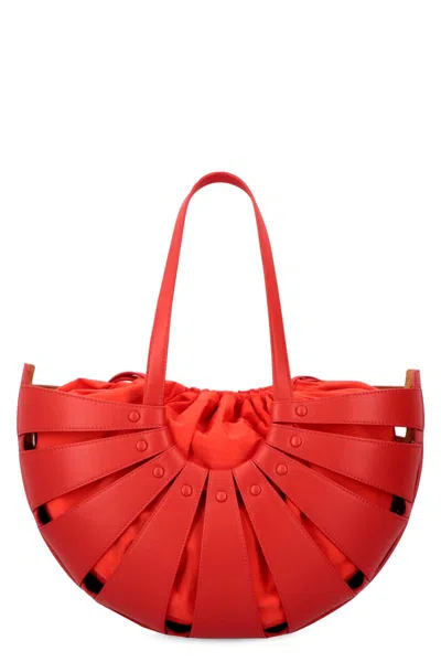 Bottega Veneta Circular Leather Tote Bag With Rivets In Red