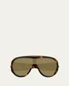 Bottega Veneta Shield Acetate Sunglasses In Shiny Macro Squared Spotted Havana