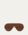 Bottega Veneta Scudo Shield Sonnenbrille In Shiny Transparent Light Grey