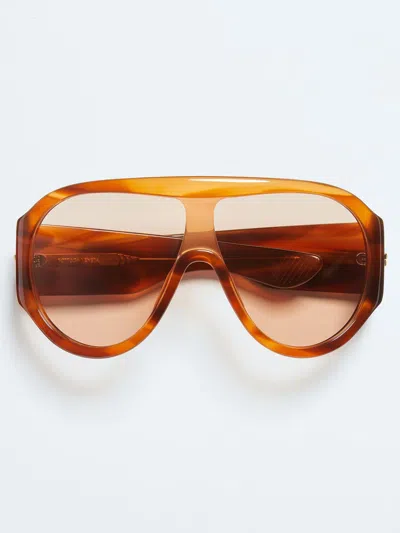 Bottega Veneta Shield Sunglasses With Gold-finished Ribbon Detail In Purple