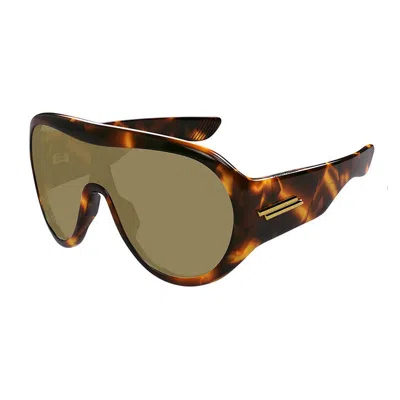 Bottega Veneta Shiny Dark Havana Mini Sunglasses In Multi
