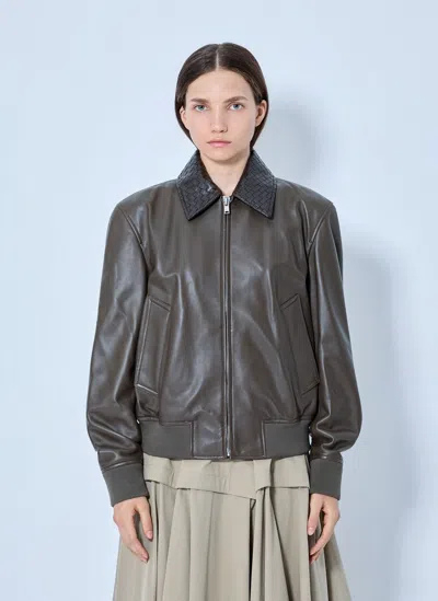 Bottega Veneta Shiny Leather Blouson In Khaki