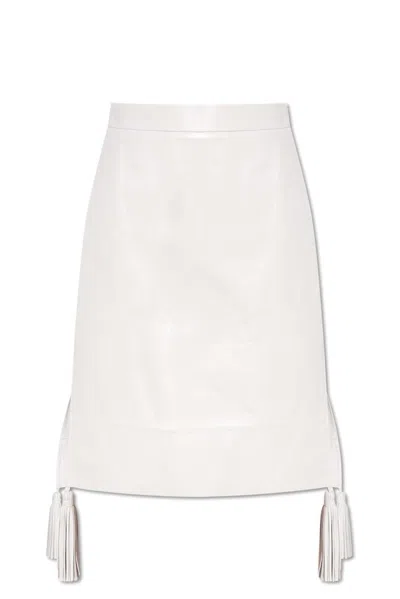 Bottega Veneta Leather Midi Skirt In White