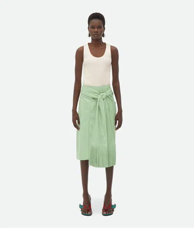 Bottega Veneta Shiny Leather Skirt With Knot Detail In Fresh Mint