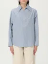 Bottega Veneta Blue Shirt With Deep Neckline On The Front And Long Sleeves In Cotton Poplin Woman