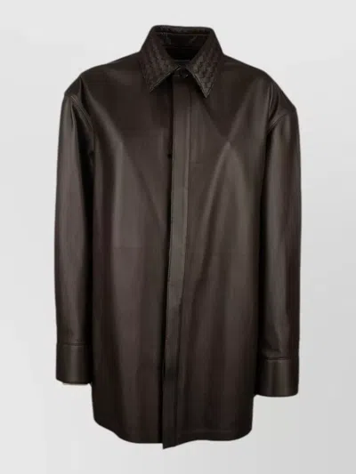Bottega Veneta Shirt Jacket Straight Cut Collar Long Sleeves In Brown