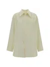 Bottega Veneta Linen Oversized Shirt With Embroidered Collar In Pastry