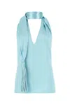 Bottega Veneta Scarf-halter Chintzed Cupro Top In Blue