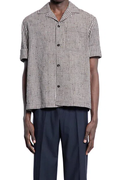 Bottega Veneta Brown & Off-white Knotted Viscose Check Shirt In Beige