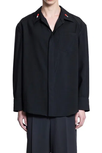 Bottega Veneta Matches Detail Light Wool Long Sleeve Shirt In Black