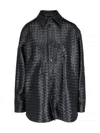 Bottega Veneta Black Shirt With All-over Woven Pattern In Leather Woman In Black