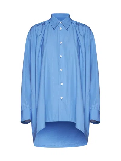 Bottega Veneta Curved Hem Oversized Collar Shirt With Pocket In Blue