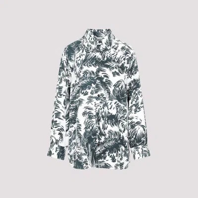 Bottega Veneta Feather Print Silk Shirt In Grey