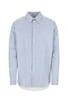 Bottega Veneta Striped Leather Shirt Cuffed Sleeves In Blue