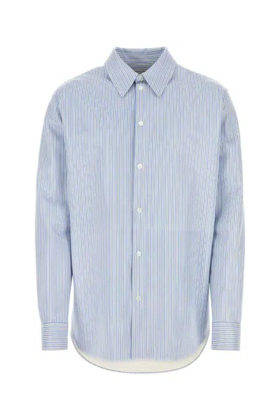 Bottega Veneta Striped Leather Shirt Cuffed Sleeves In Blue
