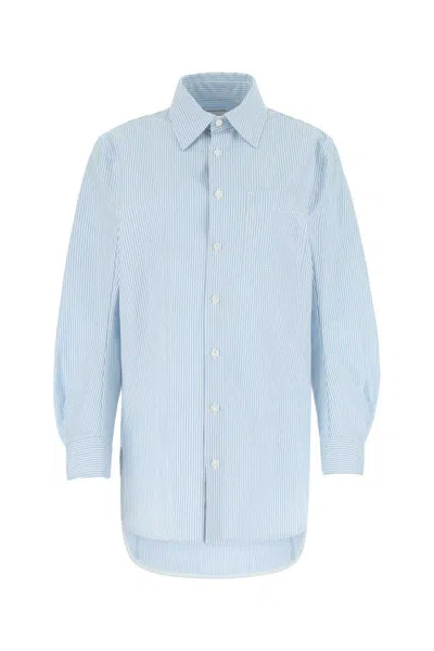 Bottega Veneta Embroidered Cotton Oversize Shirt In Stripped