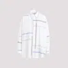 Bottega Veneta Womens White Blue Green Tau Checked Dropped-shoulder Relaxed-fit Cotton Shirt