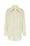 Bottega Veneta Linen Oversized Shirt With Embroidered Collar In Neutral