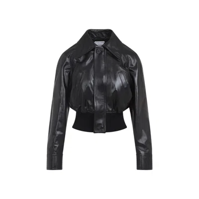 Bottega Veneta Short Bomber Black Lamb Leather Jacket