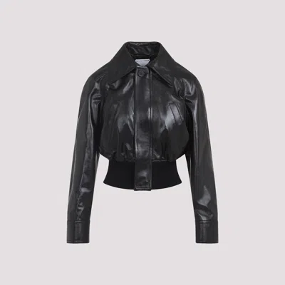 Bottega Veneta Short Lamb Leather Bomber Jacket In Black