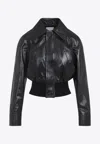 Bottega Veneta Womens Spread-collar Short Leather Blouson Jacket Black