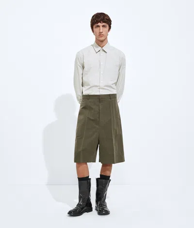 Bottega Veneta Cotton Silk Crinkled Toile Shorts In Green