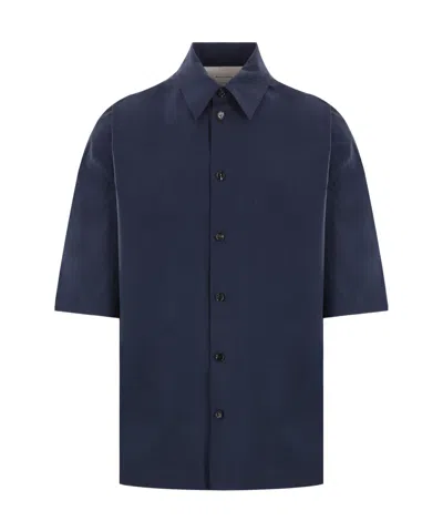 Bottega Veneta Short-sleeve Cotton Shirt In Blue