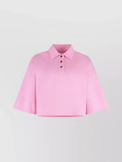 Bottega Veneta Short Sleeve Cropped Polo Shirt In Pink